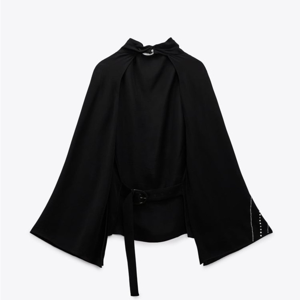 🆕ZARA Rhinestone Cape Sleeve Blouse - Picture 3 of 8